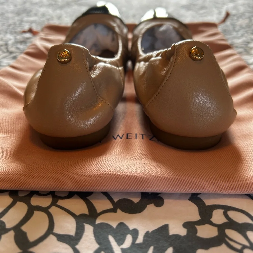 Stuart Weitzman Tan and Black Captoe Flats - Picture 4 of 5